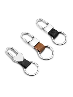 PESOENTH 3pc Personalised Leather Keyrings Custom Engarved Personalized Name Heart Key Chain Ring Bag Protection Black Leather Car Smart Keychain Key Holder Key Fob Clip 