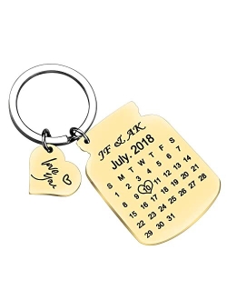 Personalized Name Custom Engraved Calendar Date Engraved Message Stainless Steel Keyring & Keychain Memorial Keepsake Anniversary Wedding Gift (Two Name Silver)