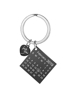 Personalized Name Custom Engraved Calendar Date Engraved Message Stainless Steel Keyring & Keychain Memorial Keepsake Anniversary Wedding Gift (Two Name Silver)