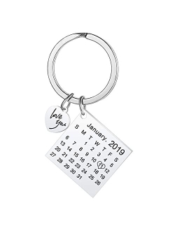 Personalized Name Custom Engraved Calendar Date Engraved Message Stainless Steel Keyring & Keychain Memorial Keepsake Anniversary Wedding Gift (Two Name Silver)