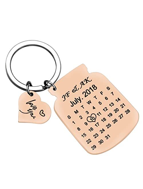 Personalized Name Custom Engraved Calendar Date Engraved Message Stainless Steel Keyring & Keychain Memorial Keepsake Anniversary Wedding Gift (Two Name Silver)