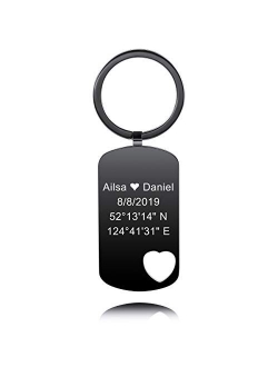 MeMeDIY Personalized Name Keychain Engraving Names Date Stainless Steel Dog Tag