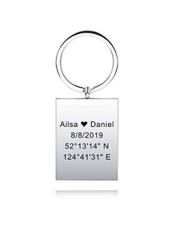 MeMeDIY Personalized Name Keychain Engraving Names Date Stainless Steel Dog Tag