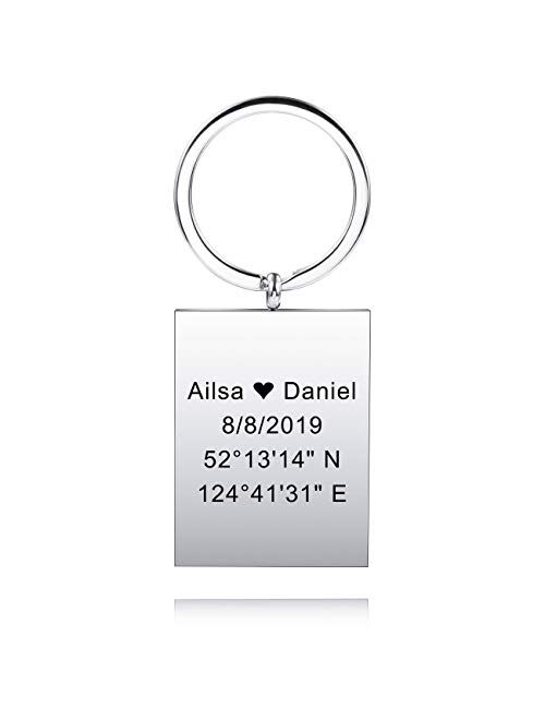 MeMeDIY Personalized Name Keychain Engraving Names Date Stainless Steel Dog Tag