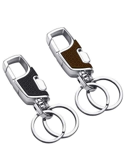 Young4us Key Chain 2 Key Rings Stainless Steel Heavy Duty Car Keychain in Metal The Perfect Combination of Luxury, Will Never Rust, Bend or Break for Men and Women - (Set