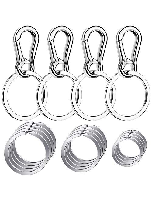 Keychain Clip with Key Ring, Cridoz 4pcs Key Chain Clip Hook with 16Pcs Keychain Rings for Car Keys, Dog Tag and Keychain