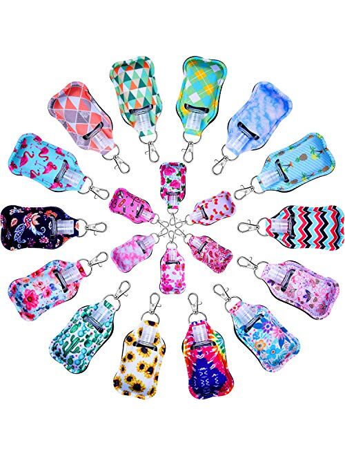 Hand Sanitizer Holders, Shynek 40pcs Empty Travel Size Bottle and Keychain Holders Set Include 20pcs Flip Cap Reusable Bottles, 20pcs Reusable Bottles Keychain Carriers f