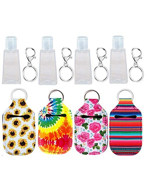 Hand Sanitizer Keychain Holder, Topcent 4Pcs Small Empty Travel Size Bottle Refillable Containers for Lotion, and Liquids - 30 ML Flip Cap Reusable Bottles with Keychain 