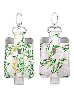 VENTURED LIVING Hand Sanitizer Holder Keychain Set of 2 - Premium Vegan Leather & Leakproof Empty Hand Sanitizer Bottles - Mini Travel Hand Sanitizer Keychain Holder for 