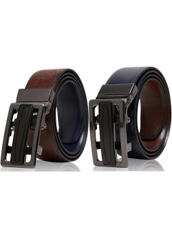 Genuine Leather Belts For Men Reversible Ratchet Belt With Adjustable Automatic Buckle - Casual and Dress Belt