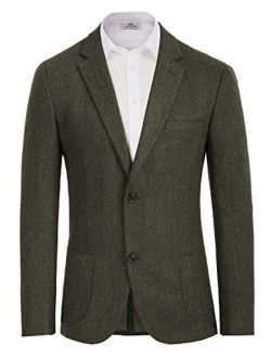 Men's Herringbone Tweed Blazer British Wool Blend Sport Coat Jacket