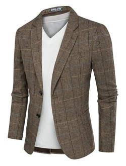 Men's Herringbone Tweed Blazer British Wool Blend Sport Coat Jacket