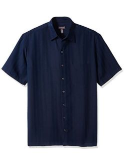 Men's Big and Tall Air Short Sleeve Button Down Poly Rayon Stripe Shirt