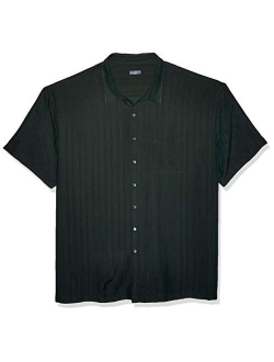 Men's Big and Tall Air Short Sleeve Button Down Poly Rayon Stripe Shirt