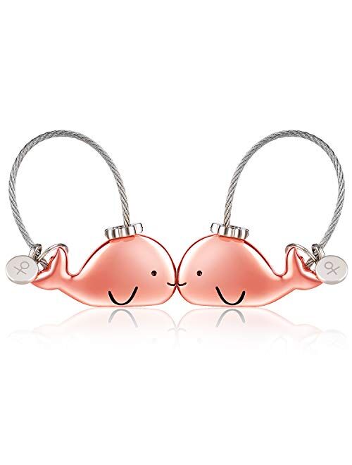 ICECORAL Kissing Whale Couple Keychains Custom Key Ring For Women boyfriend Christmas Gift