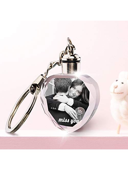 Custom Crystal Keychain Picture,Personalized Engraved Keychain with LED Light