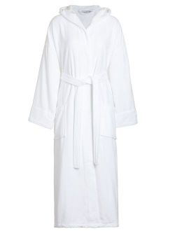 Spa and Resort White Terrycloth Bathrobe With Hood. 100% Cotton 51 inch Length