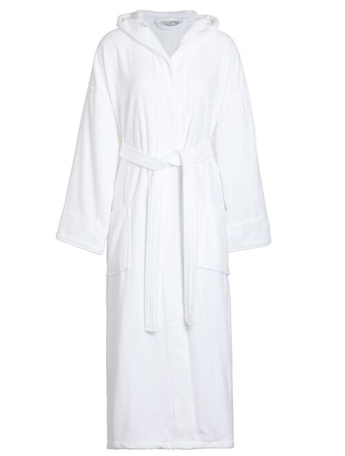 Spa and Resort White Terrycloth Bathrobe With Hood. 100% Cotton 51 inch Length