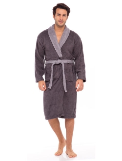 Men Terry Robe Contrast Bathrobe Shawl Collar Spa Bathrobe For Men Plus Size