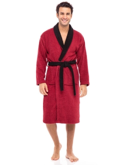 Men Terry Robe Contrast Bathrobe Shawl Collar Spa Bathrobe For Men Plus Size