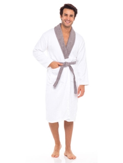 Men Terry Robe Contrast Bathrobe Shawl Collar Spa Bathrobe For Men Plus Size