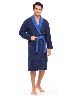 Men Terry Robe Contrast Bathrobe Shawl Collar Spa Bathrobe For Men Plus Size