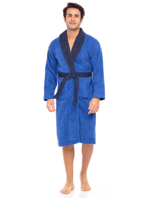 Men Terry Robe Contrast Bathrobe Shawl Collar Spa Bathrobe For Men Plus Size