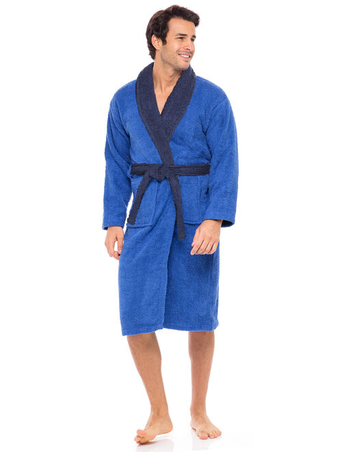 Men Terry Robe Contrast Bathrobe Shawl Collar Spa Bathrobe For Men Plus Size