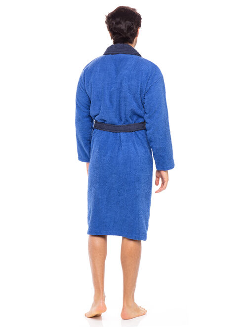 Men Terry Robe Contrast Bathrobe Shawl Collar Spa Bathrobe For Men Plus Size