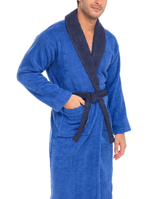 Men Terry Robe Contrast Bathrobe Shawl Collar Spa Bathrobe For Men Plus Size