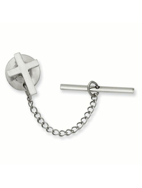 Rhodium-plated Small Plain Cross Tie Tack