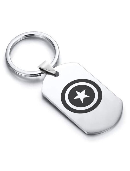 Stainless Steel Captain America Dog Tag Keychain Circle Ring