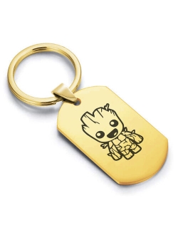 Stainless Steel Groot Dog Tag Keychain Circle Ring