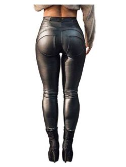 Multitrust Womens Sexy High Waist Shiny Faux Leather Leggings