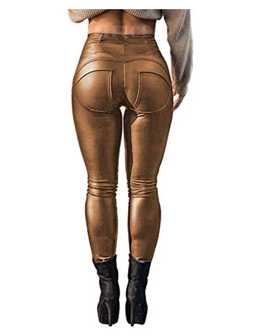 Faux Leather PU Elastic Shaping Hip Push Up Pants Black Sexy Leggings for  Women : : Clothing, Shoes & Accessories