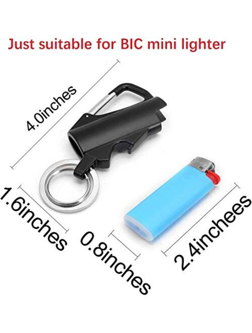 Multitool Keychain With Lighter Sleeve Metal Lighter Case Cover Holder with Bottle Opener and Zinc Alloy Buckle for BIC Mini Lighter (NOT Include)