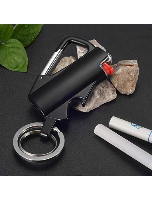 Multitool Keychain With Lighter Sleeve Metal Lighter Case Cover Holder with Bottle Opener and Zinc Alloy Buckle for BIC Mini Lighter (NOT Include)