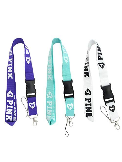 LOVE PINK Black Neck Strap Keychain Lanyard ID Holder Keyring for Keys Phones Bags