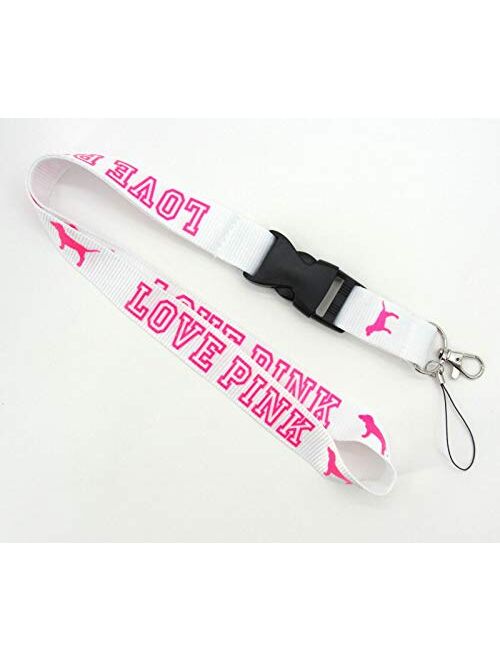 LOVE PINK Black Neck Strap Keychain Lanyard ID Holder Keyring for Keys Phones Bags