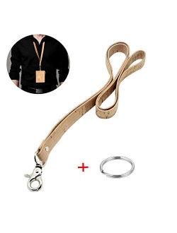 Office Lanyard, Boshiho PU Leather Necklace Keychain Lanyard with Strong Clip and Keychain for Keys, ID Badge Holder, USB or Cell Phone (Black)