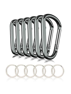 6PCS Carabiner Caribeaner Clip,3" Large Aluminum D Ring Shape Carabeaner with 6PCS Keyring Keychain Hook