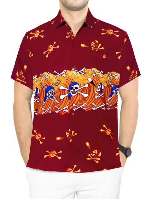 HAPPY BAY Casual Button Down Men's Hawaiian Beach Short Sleeve Collared Shirts L