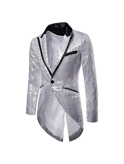 Mens Sequin Tailcoat Swallowtail Suit Jacket Party Show Tux Dress Coat