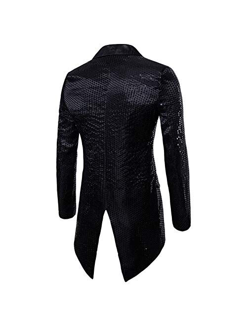 Cloudstyle Mens Sequin Tailcoat Swallowtail Suit Jacket Party Show Tux Dress Coat
