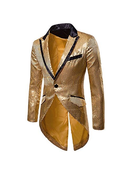 Cloudstyle Mens Sequin Tailcoat Swallowtail Suit Jacket Party Show Tux Dress Coat