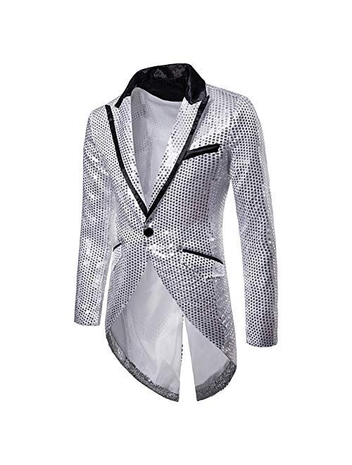 Cloudstyle Mens Sequin Tailcoat Swallowtail Suit Jacket Party Show Tux Dress Coat