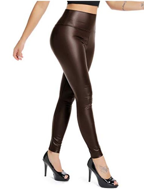 SEASUM Women's Stretchy Faux Leather Pants,High Waisted PU Leggings, Black Sexy Trousers Pants