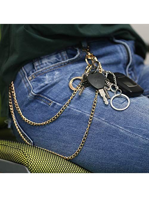 Wallet Chain, Teskyer 18" Gold Keychain Chain with Both Ends Lobster Clasps and Extra 2 Rings for Keys, Wallet, Jeans Pants, Belt Loop, Purse Handbag-Gold