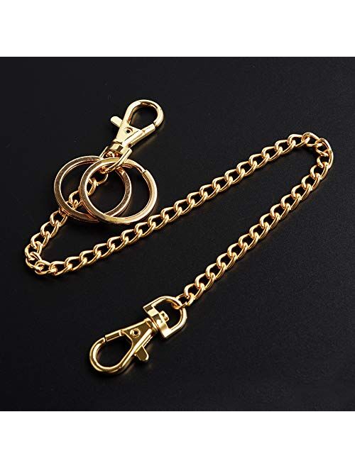 Wallet Chain, Teskyer 18" Gold Keychain Chain with Both Ends Lobster Clasps and Extra 2 Rings for Keys, Wallet, Jeans Pants, Belt Loop, Purse Handbag-Gold