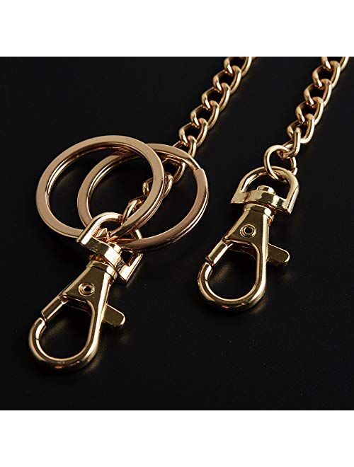 Wallet Chain, Teskyer 18" Gold Keychain Chain with Both Ends Lobster Clasps and Extra 2 Rings for Keys, Wallet, Jeans Pants, Belt Loop, Purse Handbag-Gold